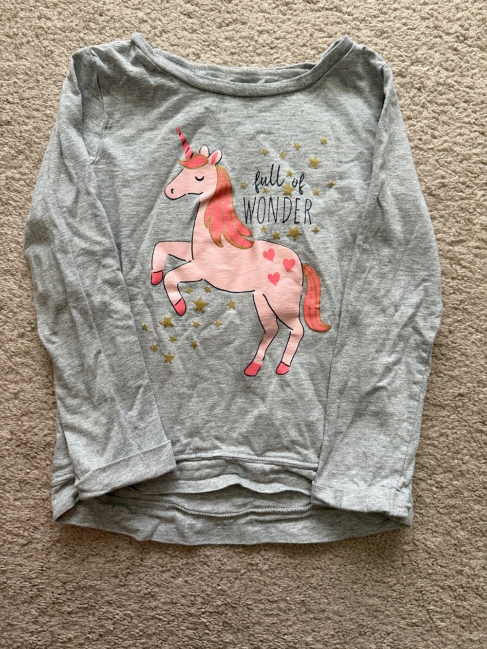 Carter's Gray Long-Sleeve Tee with Pink Unicorn & Gold Stars